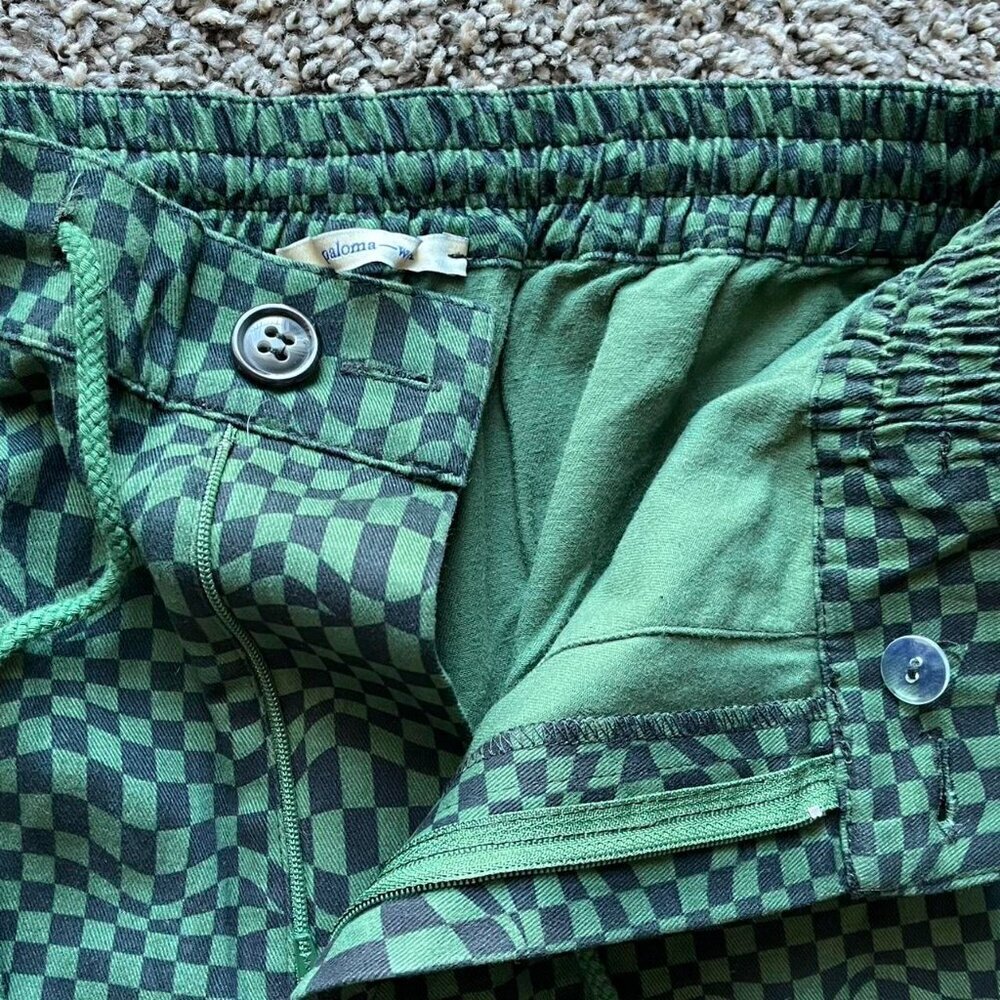 Paloma Wool Green Checkered Pants Wmn XS 80s Style Geometric Shabby Chic Retro - Picture 4 of 8